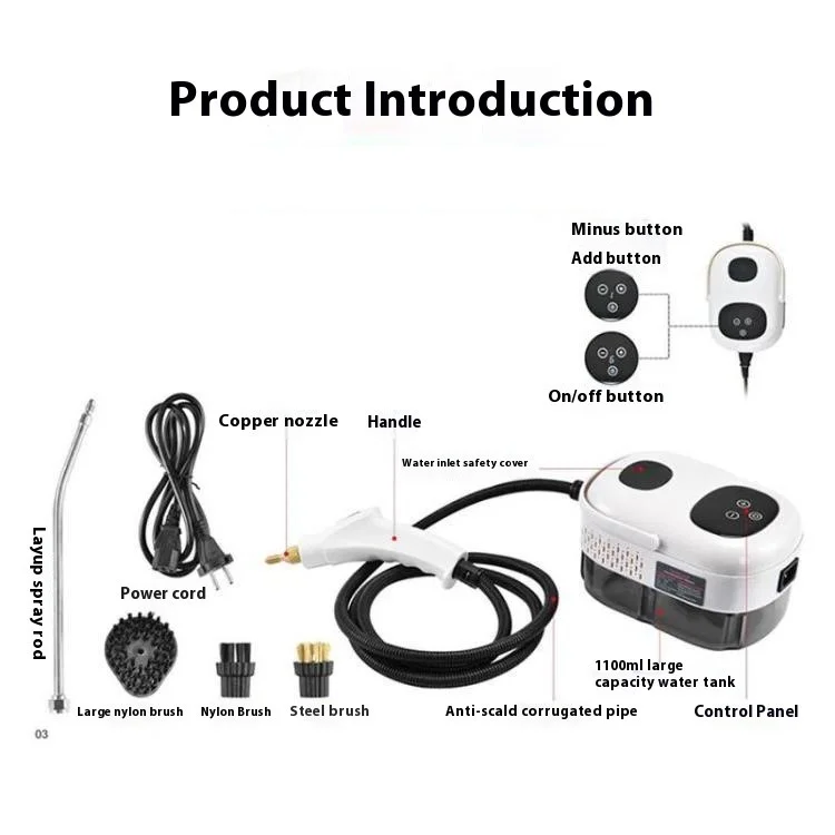 Pulitore a Vapore Portatile da 1600W 3.0 Bar con Kit per Condizionatori, Serbatoio Acqua da 1100ml, Spina EU - Bianco