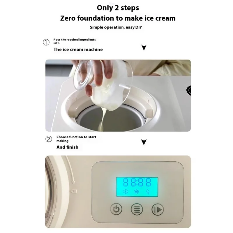 Sorbetière Maison 60 Min Congélation Rapide Capacité 1L Machine à Glace Automatique (Sans BPA, Pas d'Homologation FDA) - Prise UE