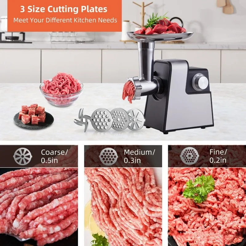 Picadora de Carne Eléctrica de Acero Inoxidable Multifunción con Embutidora y Picadora (Sin BPA, Sin FDA) - Enchufe EU