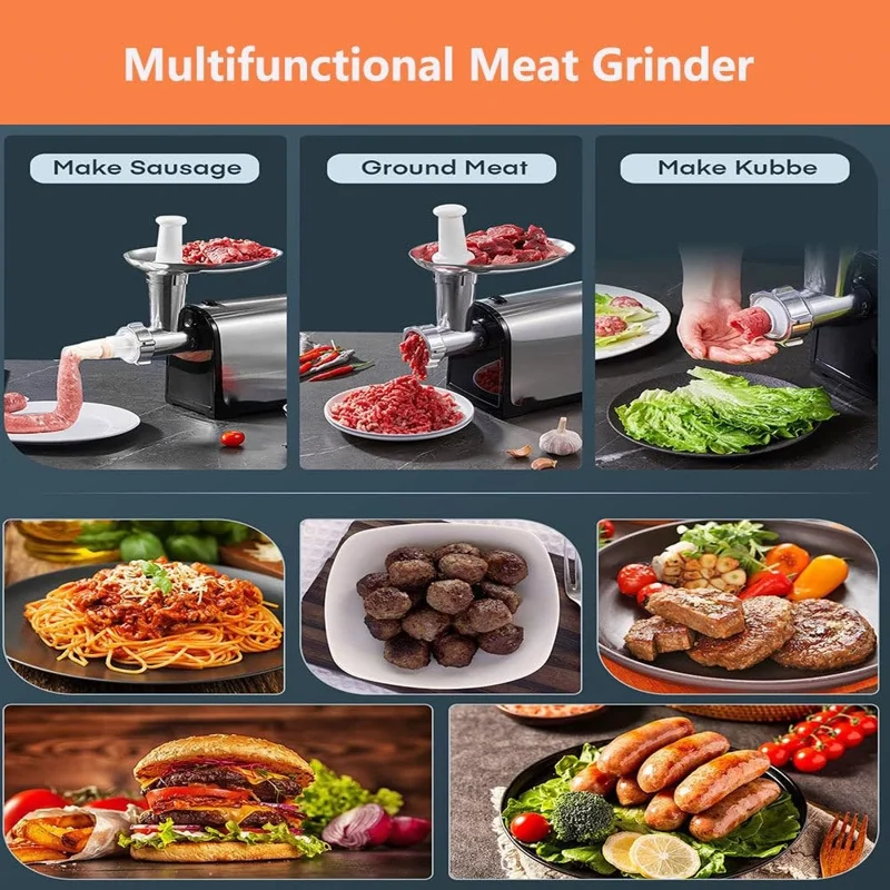 Picadora de Carne Eléctrica de Acero Inoxidable Multifunción con Embutidora y Picadora (Sin BPA, Sin FDA) - Enchufe EU