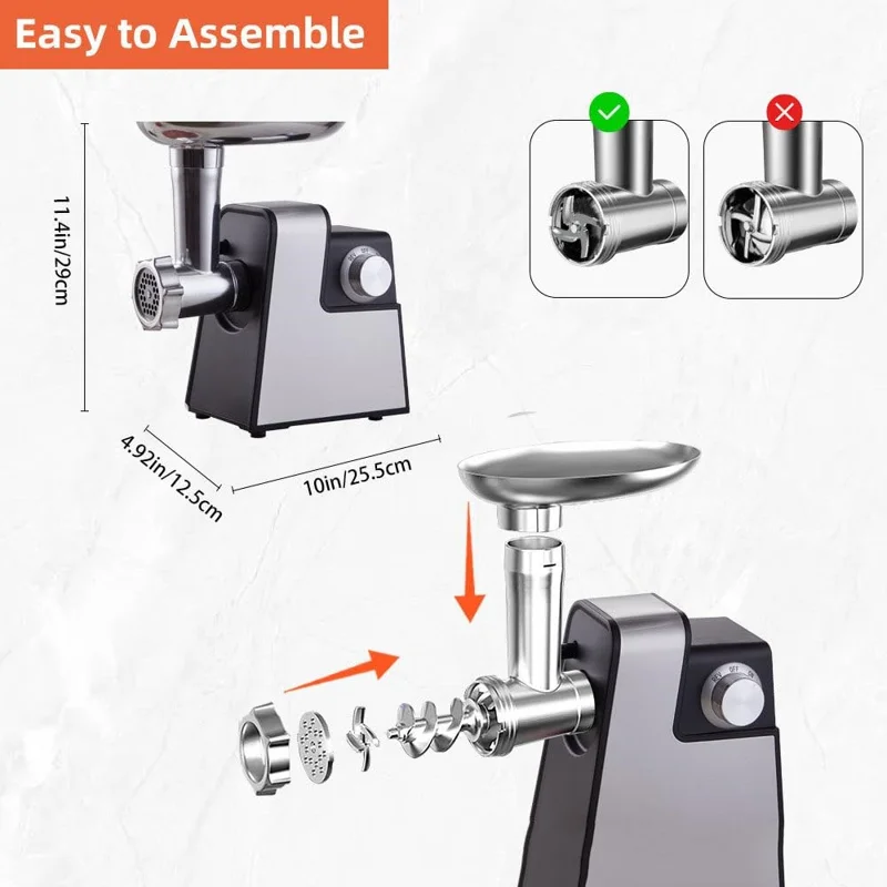Picadora de Carne Eléctrica de Acero Inoxidable Multifunción con Embutidora y Picadora (Sin BPA, Sin FDA) - Enchufe EU