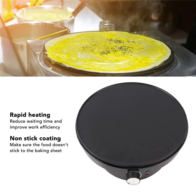 12 Inch Kitchen Electric Crepe Making Machine 220-240V Non Stick Pancake Griddle, EU Plug (BPA Free, No FDA)