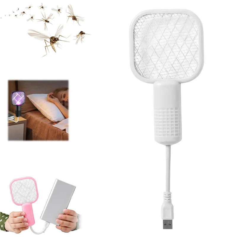 USB Electric Mosquito Swatter Design UV Light Insect Killer Fly Zapper Racket - White