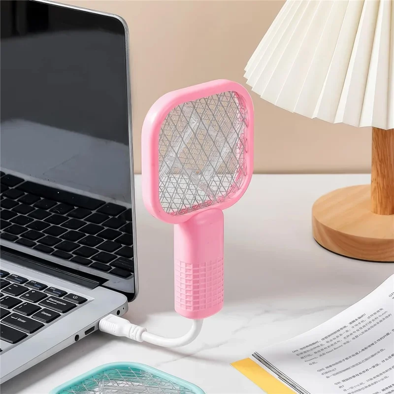 USB Electric Mosquito Swatter Design UV Light Insect Killer Fly Zapper Racket - White