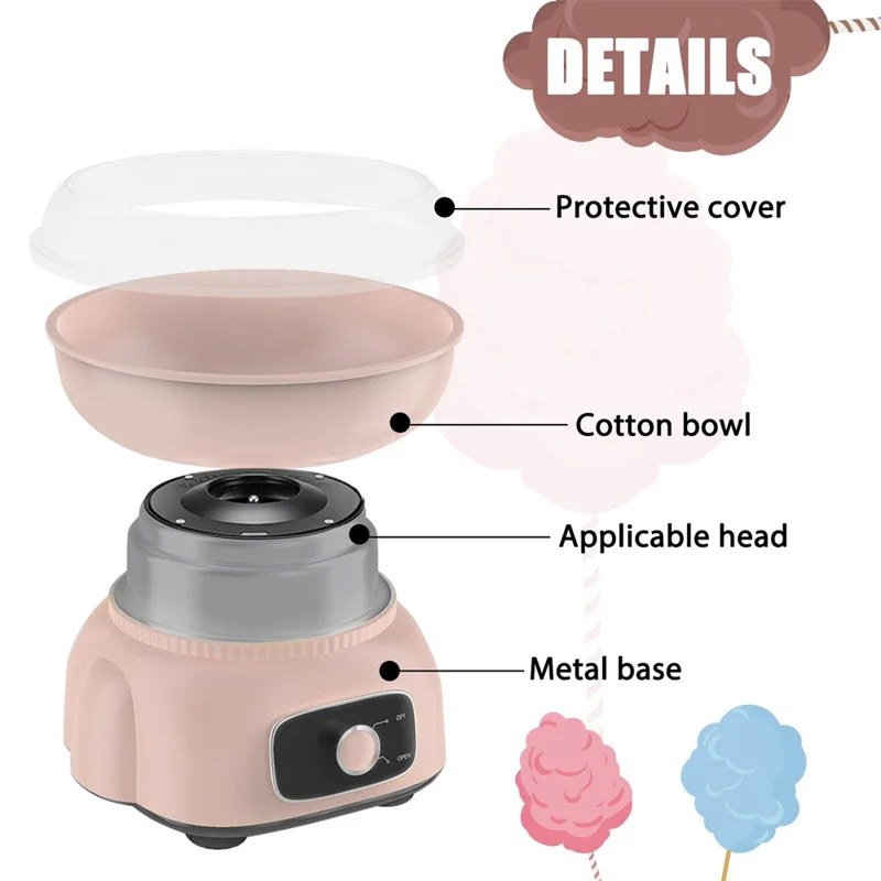 NORYONG Mini Cotton Candy Maker for Kids Home Use 500W Electric Cotton Candy Machine, EU Plug (BPA Free, No FDA) - Pink