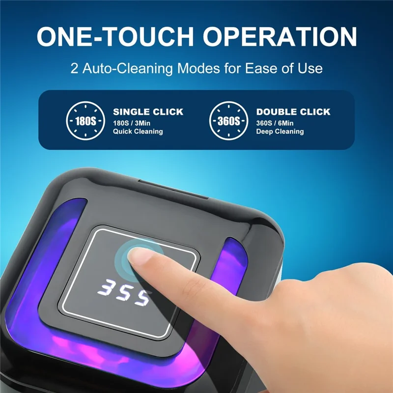 Ultrasonic Retainer Cleaner 42,000Hz 4 Modes Denture Cleaner for Mouth Guards, Braces, Toothbrush Heads, EU Plug - Black