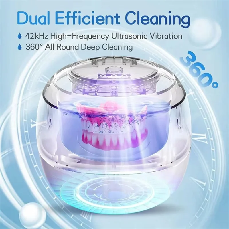 Ultrasonic Retainer Cleaner Machine 43khz Cleaning Pod with 2 Cleaning Modes Digital Timer for Mouth Guard, Jewelry, EU Plug - White