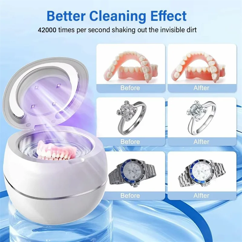 Ultrasonic Retainer Cleaner Machine 43khz Cleaning Pod with 2 Cleaning Modes Digital Timer for Mouth Guard, Jewelry, EU Plug - White