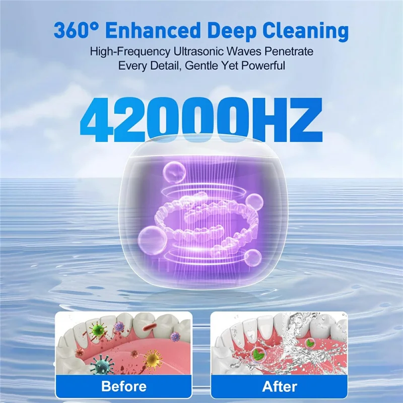 Ultrasonic Retainer Cleaner Machine 43khz Cleaning Pod with 2 Cleaning Modes Digital Timer for Mouth Guard, Jewelry, EU Plug - White
