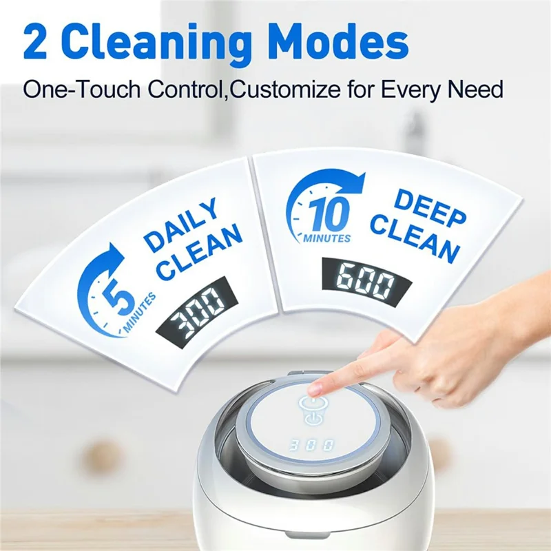 Ultrasonic Retainer Cleaner Machine 43khz Cleaning Pod with 2 Cleaning Modes Digital Timer for Mouth Guard, Jewelry, EU Plug - White