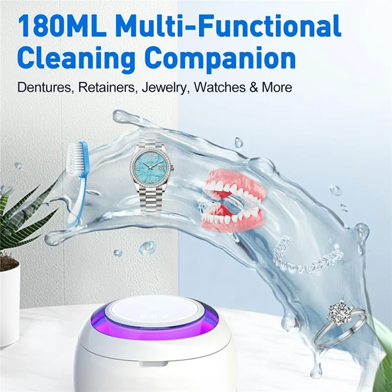 Ultrasonic Retainer Cleaner Machine 43khz Cleaning Pod with 2 Cleaning Modes Digital Timer for Mouth Guard, Jewelry, EU Plug - White