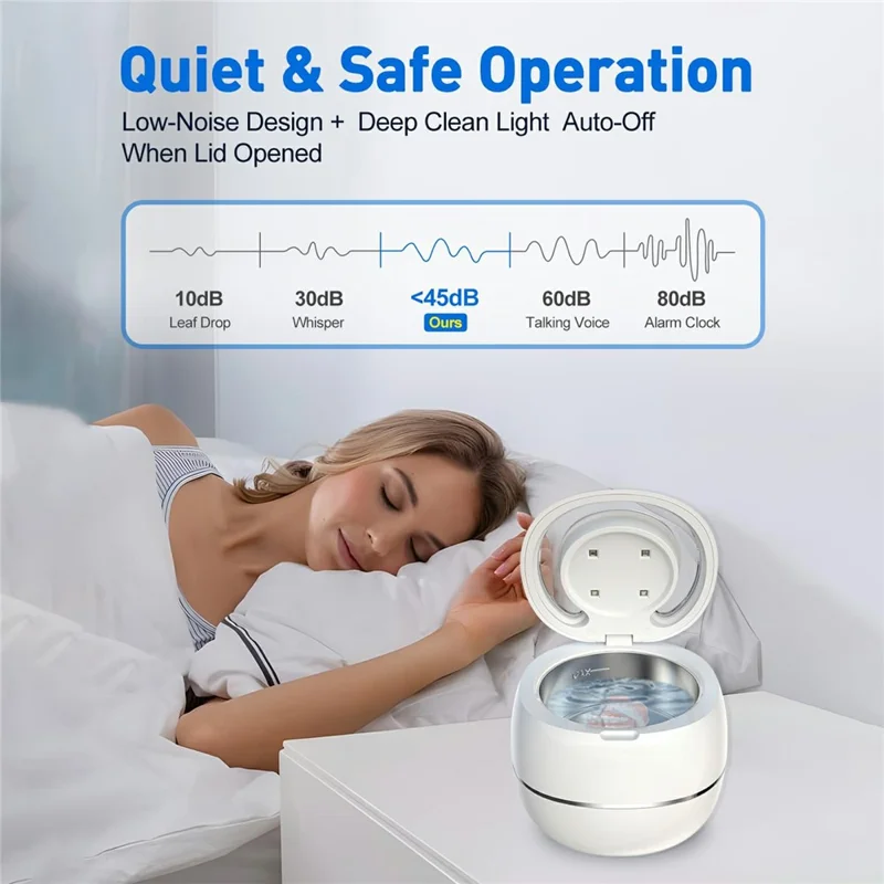 Ultrasonic Retainer Cleaner Machine 43khz Cleaning Pod with 2 Cleaning Modes Digital Timer for Mouth Guard, Jewelry, EU Plug - White
