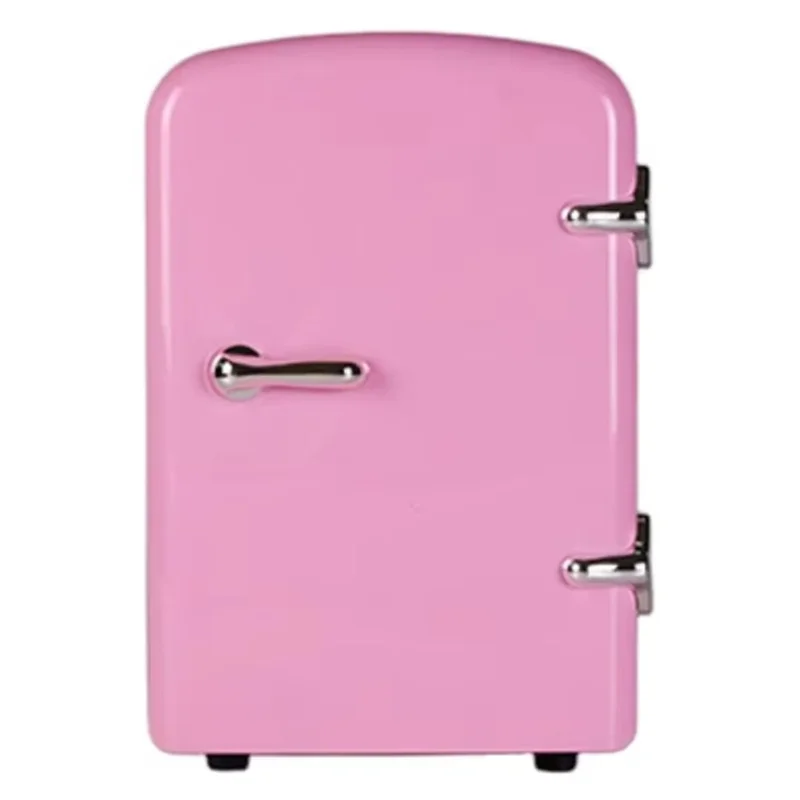 ETC4 4L Mini-Kühlschrank für Auto und Zuhause, 2-fach nutzbar, Kühlbox für Kosmetik, tragbarer Kühlschrank mit zwei Kabeln – EU-Stecker – Rosa