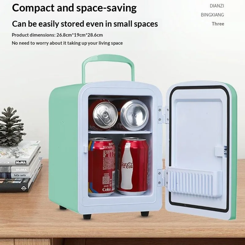 ETC4 4L Mini-Kühlschrank für Auto und Zuhause, 2-fach nutzbar, Kühlbox für Kosmetik, tragbarer Kühlschrank mit zwei Kabeln – EU-Stecker – Rosa