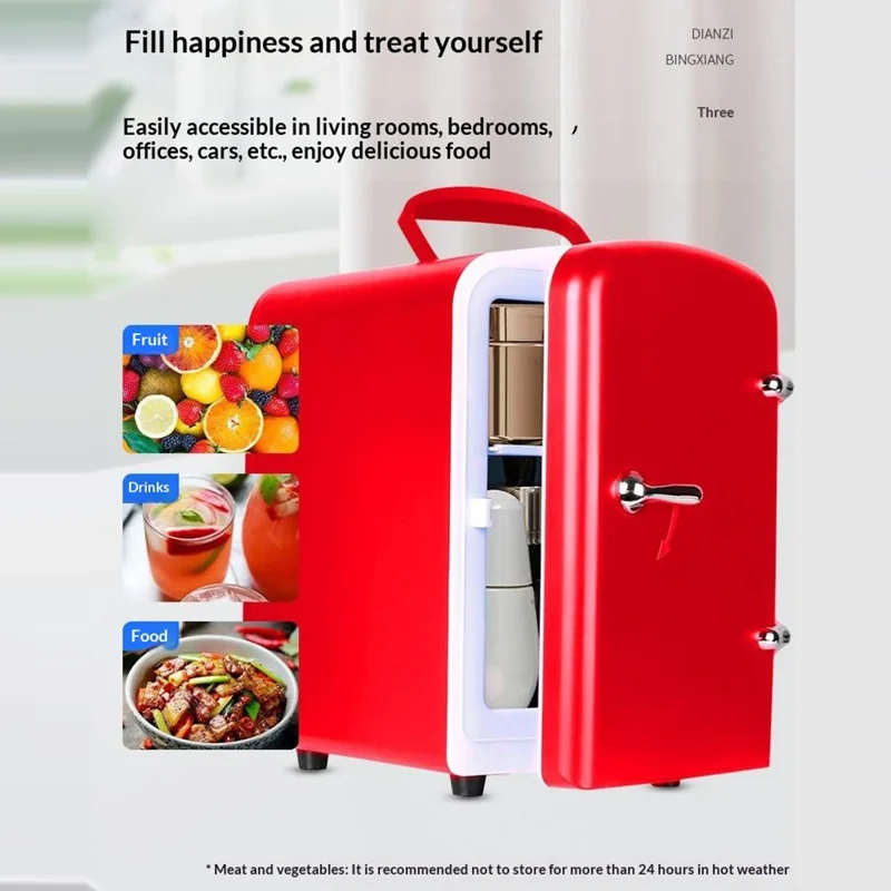 ETC4 4L Mini-Kühlschrank für Auto und Zuhause, 2-fach nutzbar, Kühlbox für Kosmetik, tragbarer Kühlschrank mit zwei Kabeln – EU-Stecker – Rosa