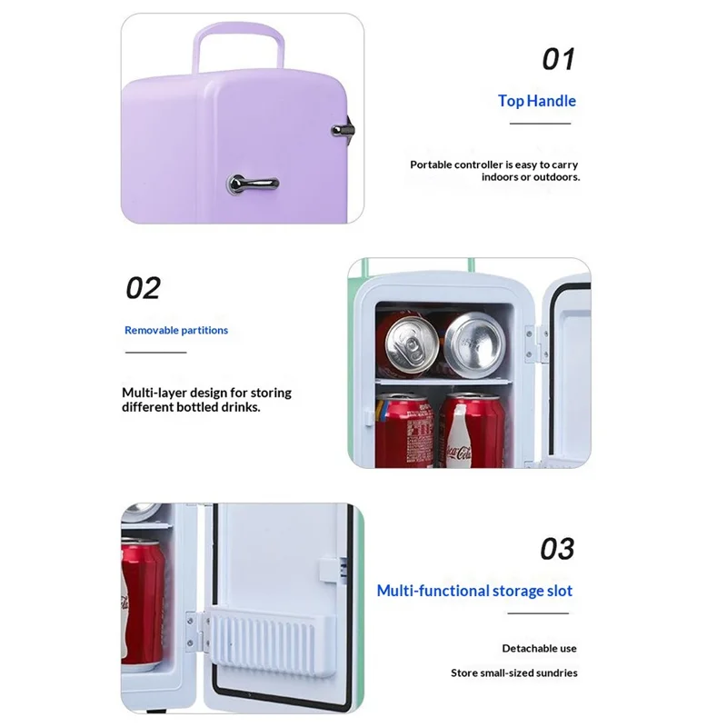 ETC4 4L Mini-Kühlschrank für Auto und Zuhause, 2-fach nutzbar, Kühlbox für Kosmetik, tragbarer Kühlschrank mit zwei Kabeln – EU-Stecker – Rosa