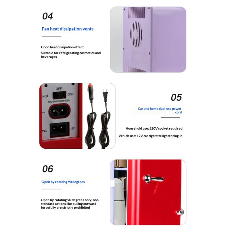 ETC4 4L Mini-Kühlschrank für Auto und Zuhause, 2-fach nutzbar, Kühlbox für Kosmetik, tragbarer Kühlschrank mit zwei Kabeln – EU-Stecker – Rosa