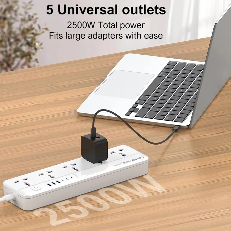 LDNIO SC5614 Power Strip 5 Outlets 6 USB Ports 2500W PD Fast Charging with 2m Cable for Office Home - US Plug