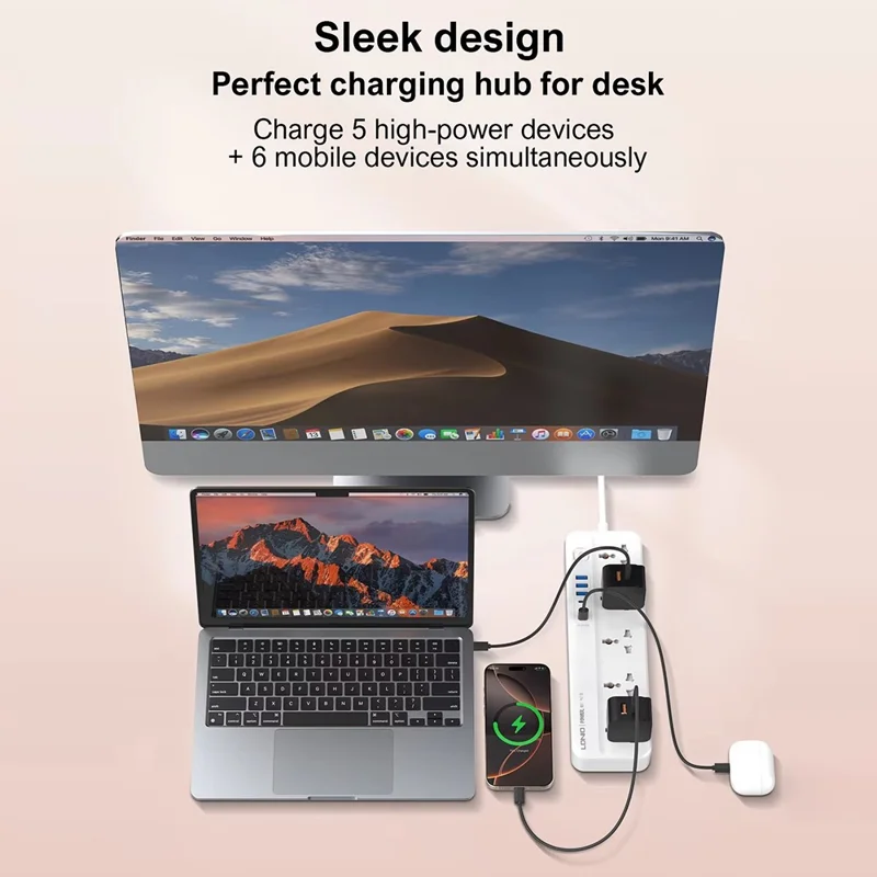 LDNIO SC5614 Power Strip 5 Outlets 6 USB Ports 2500W PD Fast Charging with 2m Cable for Office Home - US Plug