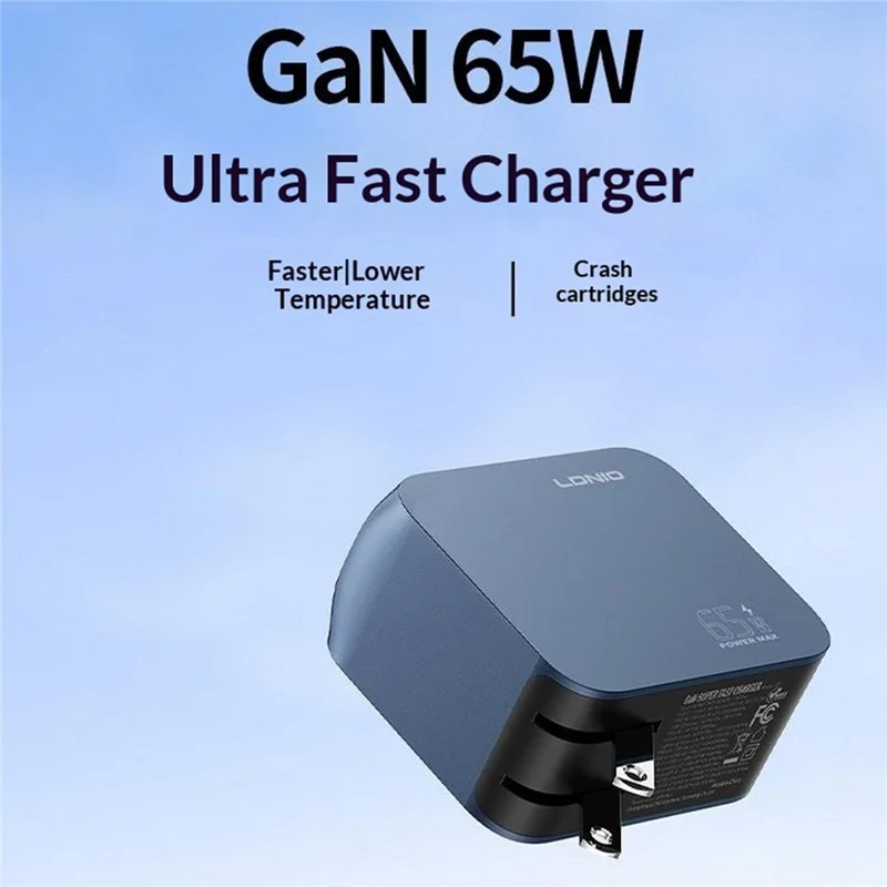 LDNIO Q7 65W GaN Charger 4-Port Smart Distribution Laptop iPhone Android Fast Charging Station - Blue / US Plug