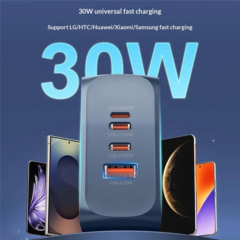 LDNIO Q7 65W GaN Charger 4-Port Smart Distribution Laptop iPhone Android Fast Charging Station - Blue / US Plug