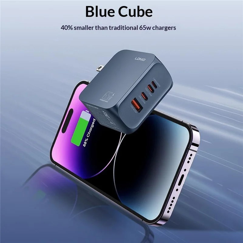 LDNIO Q7 65W GaN Charger 4-Port Smart Distribution Laptop iPhone Android Fast Charging Station - Blue / US Plug