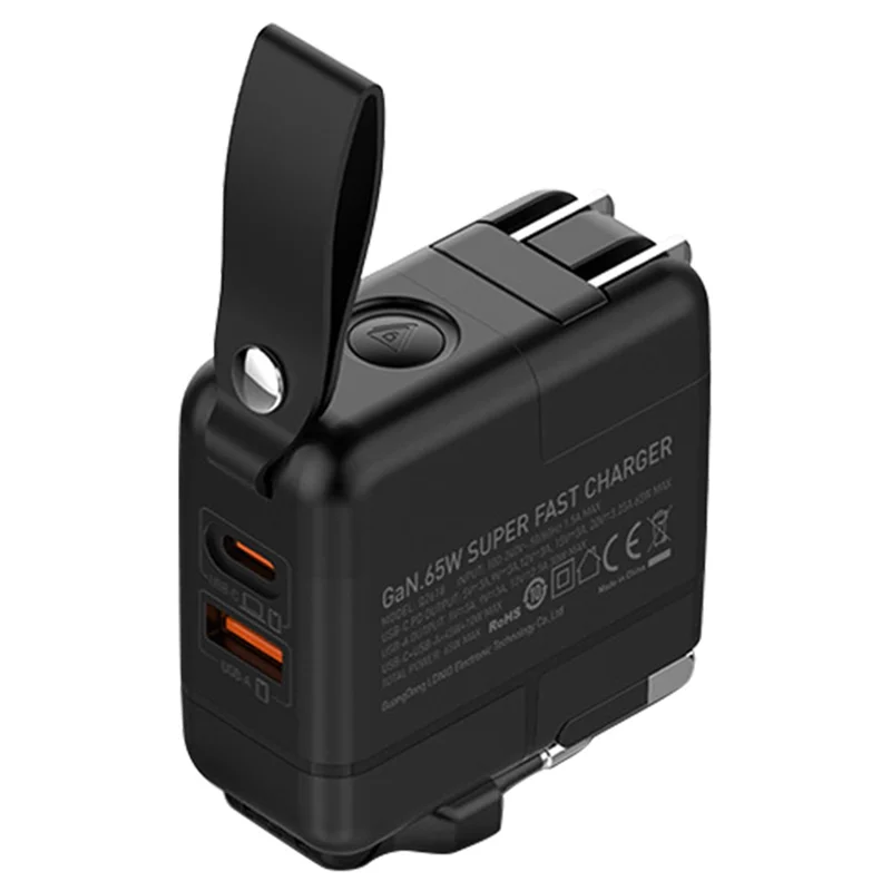 LDNIO Q2618 65W GaN Fast Charger Interchangeable Plugs USB-C PD Fast Charging Station for Laptop iPhone Android - Black