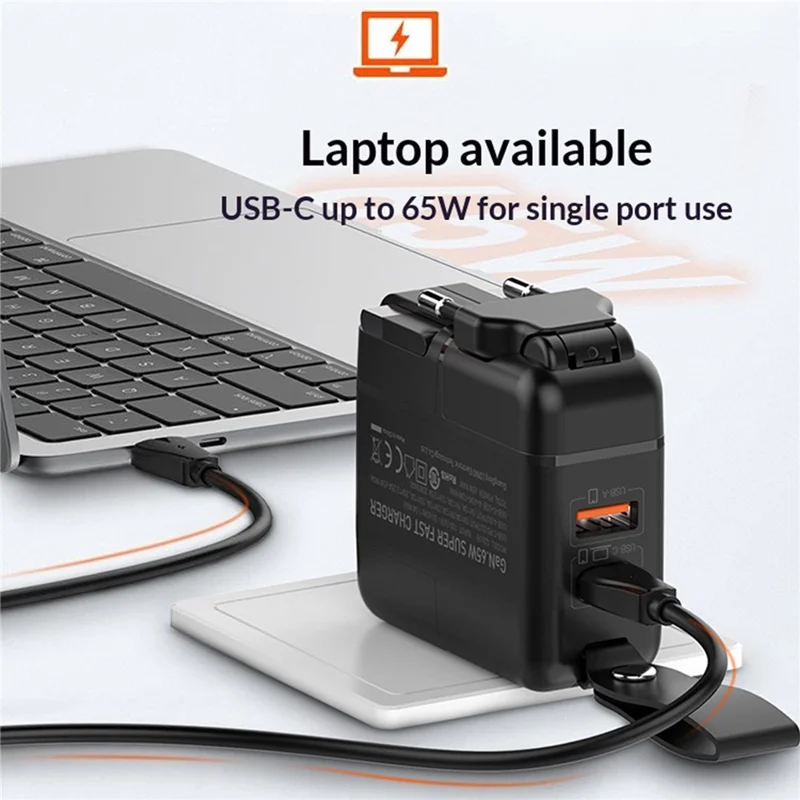 LDNIO Q2618 65W GaN Fast Charger Interchangeable Plugs USB-C PD Fast Charging Station for Laptop iPhone Android - Black