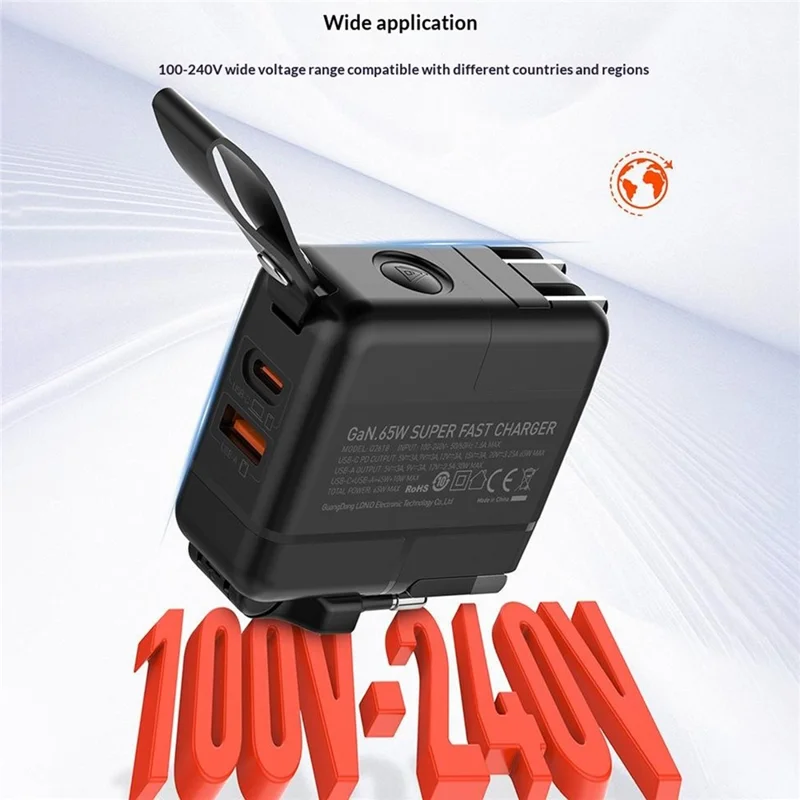 LDNIO Q2618 65W GaN Fast Charger Interchangeable Plugs USB-C PD Fast Charging Station for Laptop iPhone Android - Black