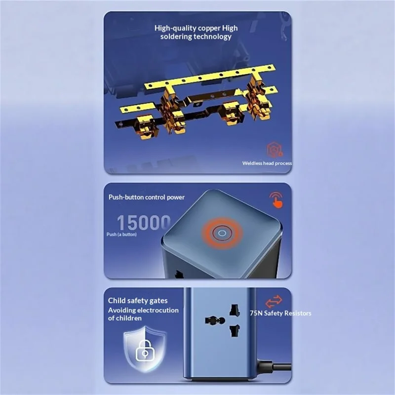 LDNIO SK2 45 W GaN multiprise 4 prises CA UK 3 ports USB affichage numérique station de charge multi-appareils prise électrique - Bleu