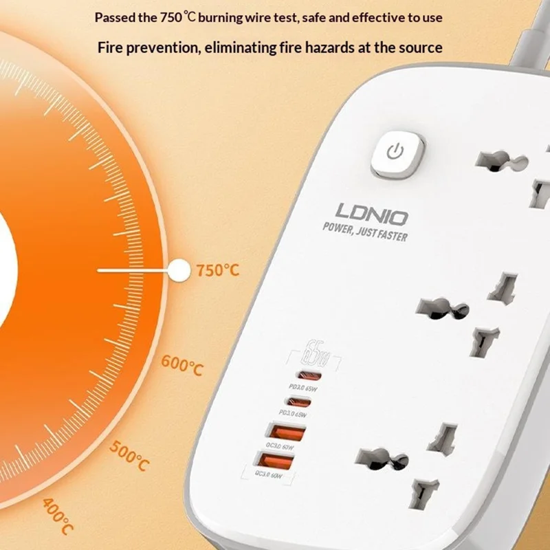 LDNIO SC6 45W GaN Power Strip 3 AC Outlets 4 USB Ports Fast Charging Station Power Socket for Laptop Phone - White
