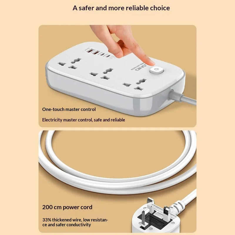 LDNIO SC6 45W GaN Power Strip 3 AC Outlets 4 USB Ports Fast Charging Station Power Socket for Laptop Phone - White