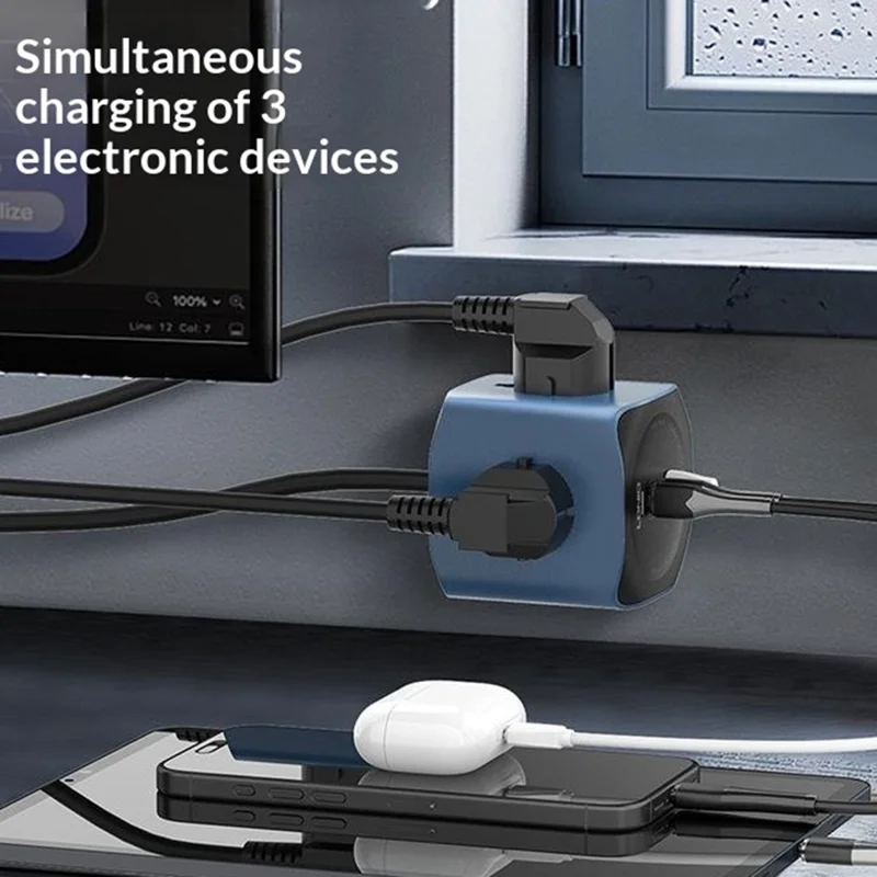 LDNIO SC3319 65W GaN Regleta de Enchufes 3 Salidas AC 3 Puertos USB Cargador de Escritorio Enchufe de Pared con Cable de 2m