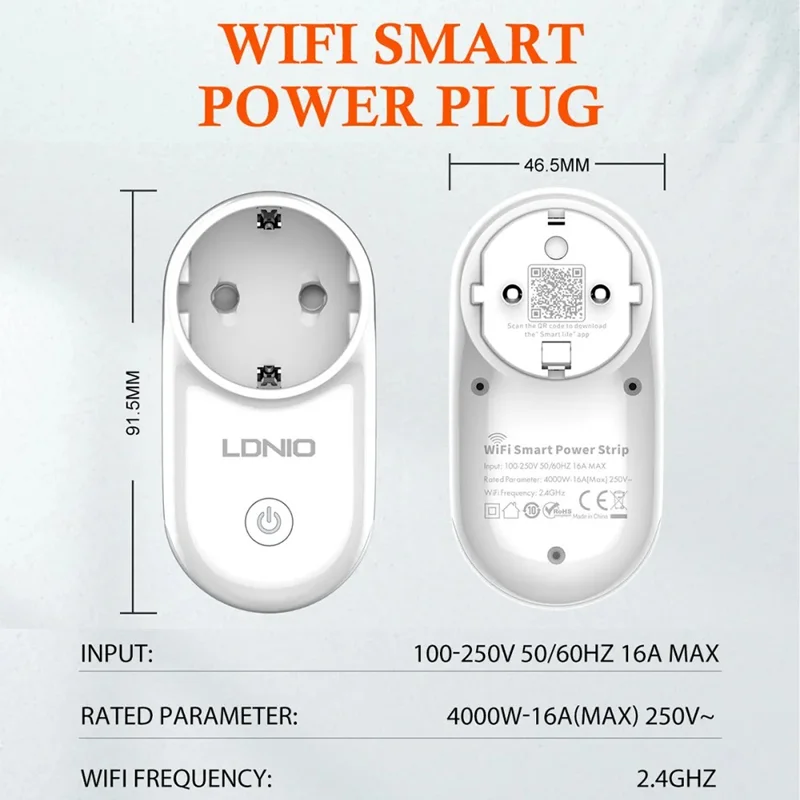 LDNIO SEW1058 4000W Tomada Inteligente WiFi 16A Tomada de Parede com Controlo Remoto e Luz LED - Branco