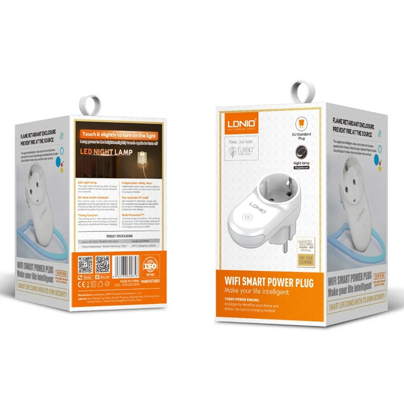LDNIO SEW1058 4000W Tomada Inteligente WiFi 16A Tomada de Parede com Controlo Remoto e Luz LED - Branco