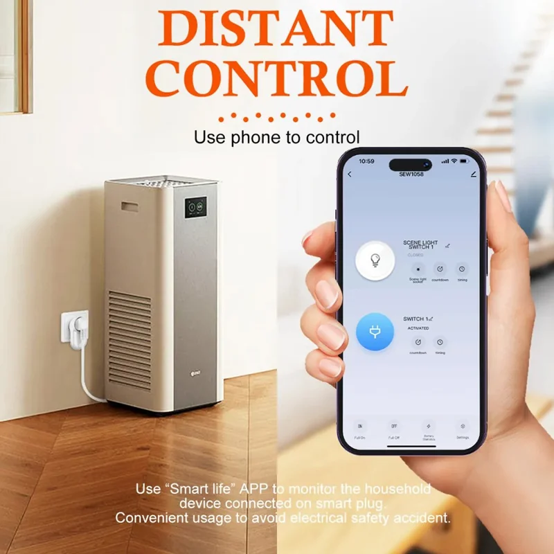 LDNIO SEW1058 4000W Tomada Inteligente WiFi 16A Tomada de Parede com Controlo Remoto e Luz LED - Branco