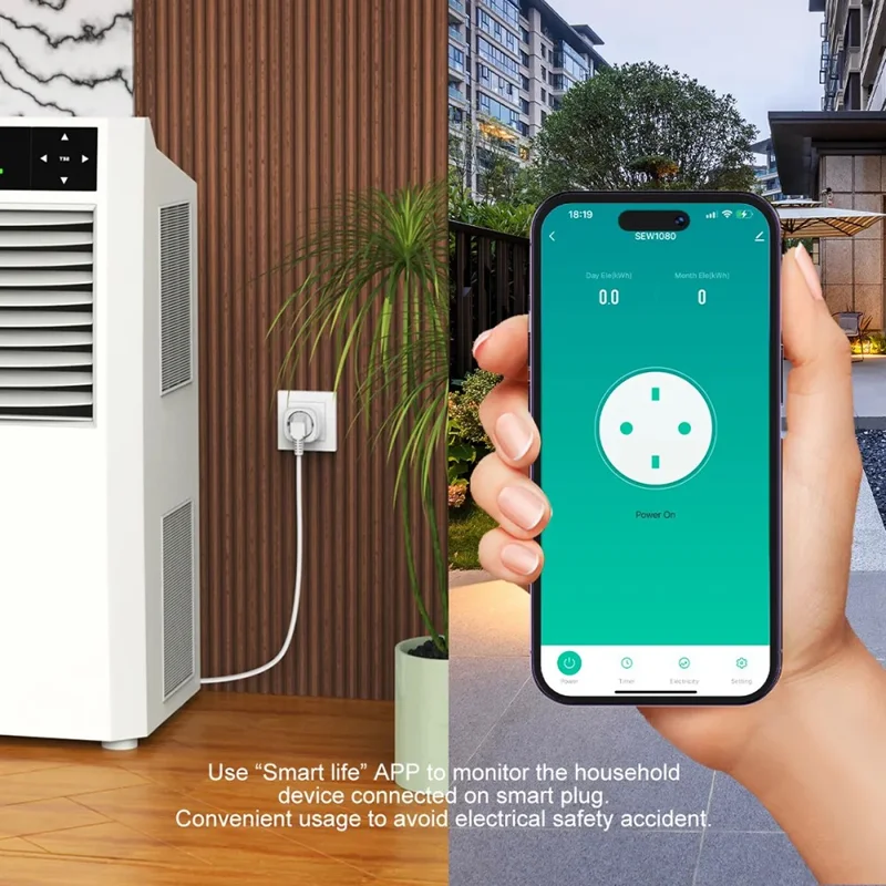 LDNIO SEW1080 Tomada Inteligente WiFi Branca com Controlo Remoto, Temporizador Programável, Medidor de Energia, Carregador de Parede para Casa e Escritório - Tomada EU