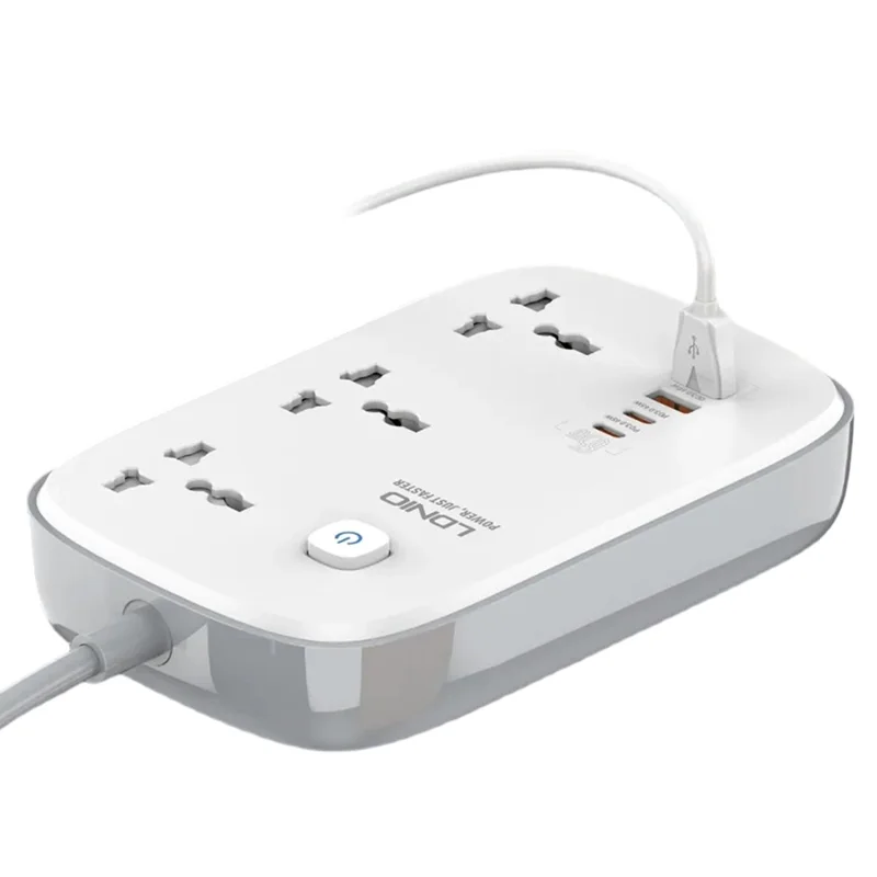 LDNIO SC3416 65W GaN Carga Rápida Regleta de Enchufes 3 Salidas AC 4 Puertos USB Cargador de Escritorio para Múltiples Dispositivos - Blanco