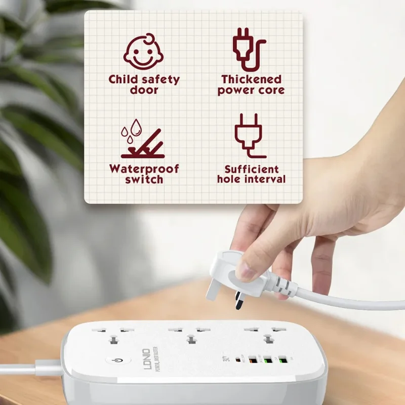 LDNIO SCW3451 Smart WiFi Power Strip 3 AC Outlets + 4 USB Ports 30W Fast Charging Remote Control Charger Power Socket - White