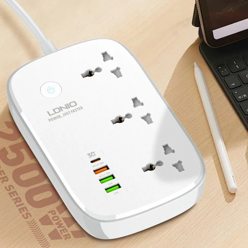 LDNIO SCW3451 Smart WiFi Power Strip 3 AC Outlets + 4 USB Ports 30W Fast Charging Remote Control Charger Power Socket - White
