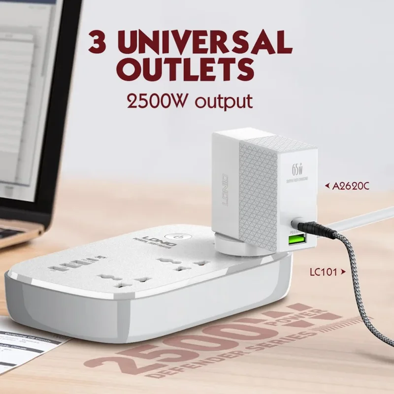 LDNIO SCW3451 Smart WiFi Power Strip 3 AC Outlets + 4 USB Ports 30W Fast Charging Remote Control Charger Power Socket - White