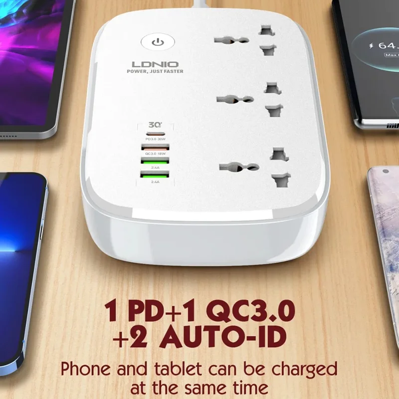 LDNIO SCW3451 Smart WiFi Power Strip 3 AC Outlets + 4 USB Ports 30W Fast Charging Remote Control Charger Power Socket - White