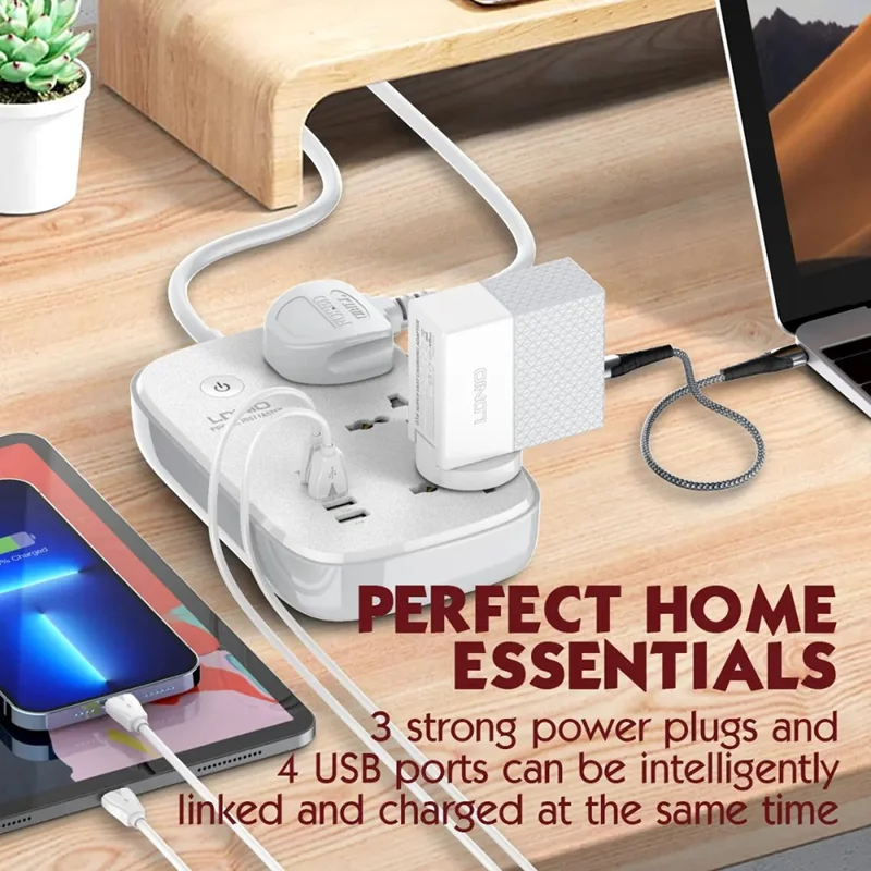 LDNIO SCW3451 Smart WiFi Power Strip 3 AC Outlets + 4 USB Ports 30W Fast Charging Remote Control Charger Power Socket - White