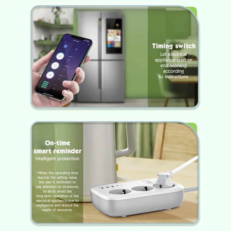 LDNIO SEW3452 Fita de Alimentação Inteligente WiFi 30W PD Carregamento Rápido 3 Tomadas AC EU 4 Portas USB Tomada de Alimentação com Controlo Remoto - Branco
