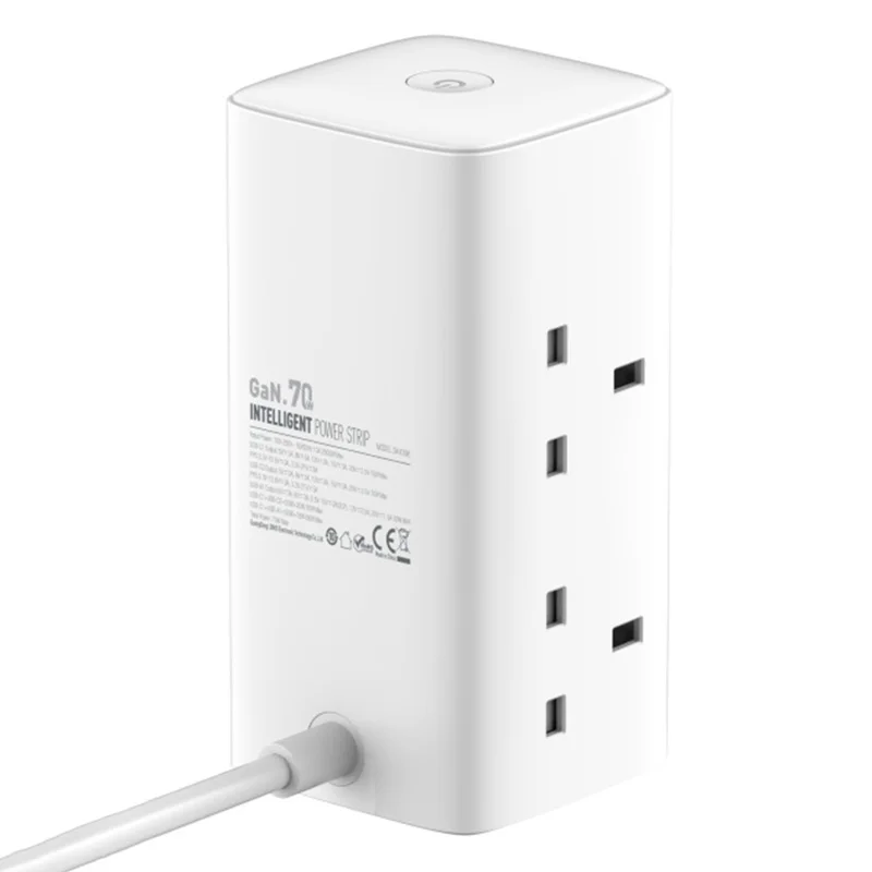 LDNIO SK4396 70W PD Fast Charging Tower Design Power Strip 4 UK Plug AC Outlets 3 USB Ports Desktop Multi-Device Charging Station Power Socket - White