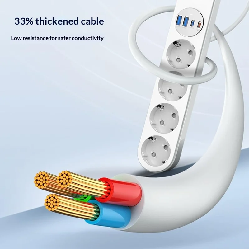 LDNIO SE1-C Tira de alimentación con carga rápida PD de 20 W, 4 enchufes AC de tipo europeo, 4 puertos USB, regleta de alimentación para escritorio de oficina - Blanco / Enchufe europeo