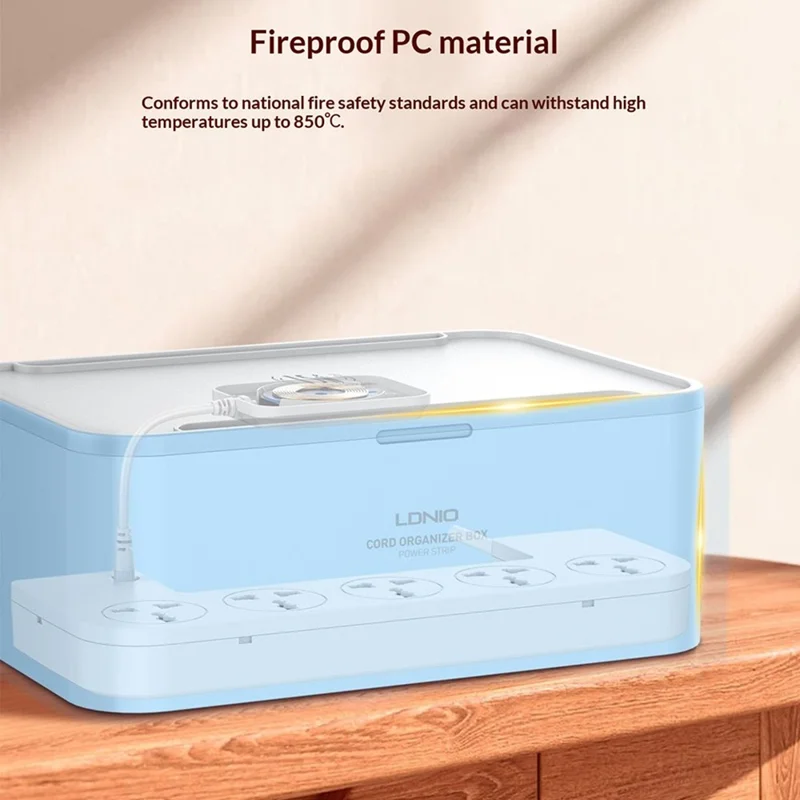 LDNIO SN5310 Regleta de Alimentación con Carga Rápida PD de 20 W, 5 Enchufes AC, 3 Puertos USB, Cable de 2 m, Enchufe Multidispositivo con Caja de Gestión de Cables - Blanco
