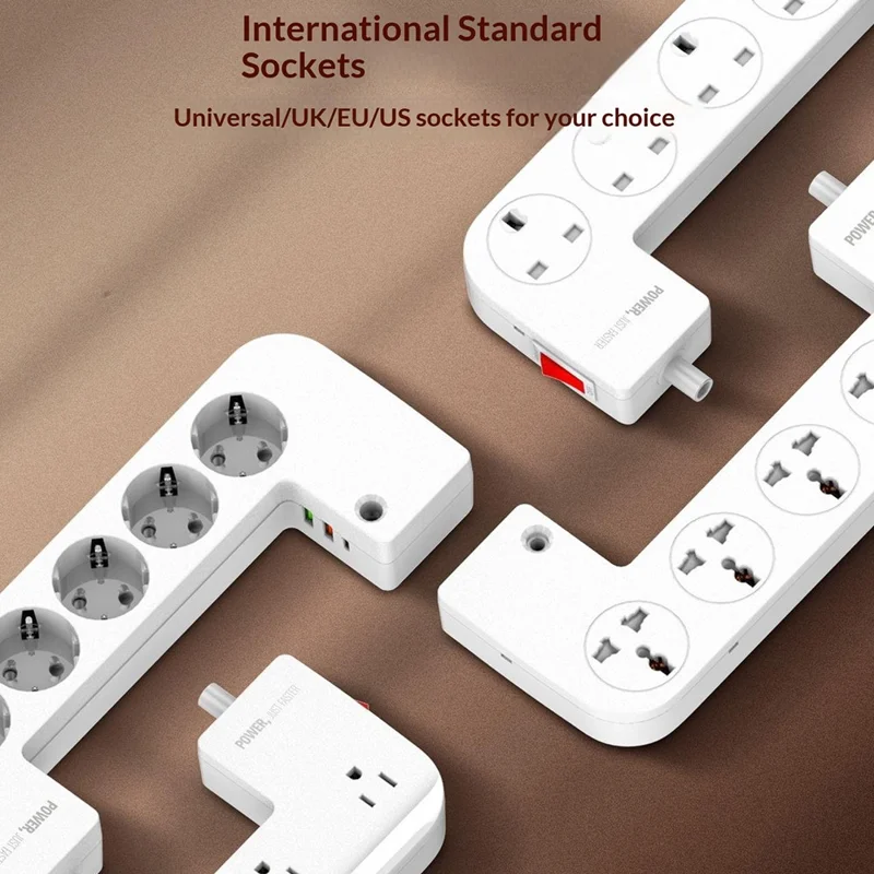 LDNIO SN5310 Regleta de Alimentación con Carga Rápida PD de 20 W, 5 Enchufes AC, 3 Puertos USB, Cable de 2 m, Enchufe Multidispositivo con Caja de Gestión de Cables - Blanco