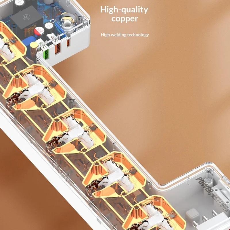 LDNIO SN5310 Regleta de Alimentación con Carga Rápida PD de 20 W, 5 Enchufes AC, 3 Puertos USB, Cable de 2 m, Enchufe Multidispositivo con Caja de Gestión de Cables - Blanco