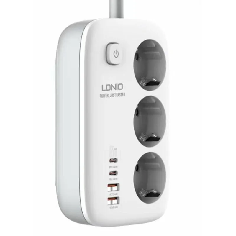 LDNIO SE3436 65W GaN Steckdosenleiste Schnellladung 3 EU-Stecker AC-Ausgänge 4 USB-Anschlüsse Verlängerungskabel Desktop-Netzstecker - Weiß
